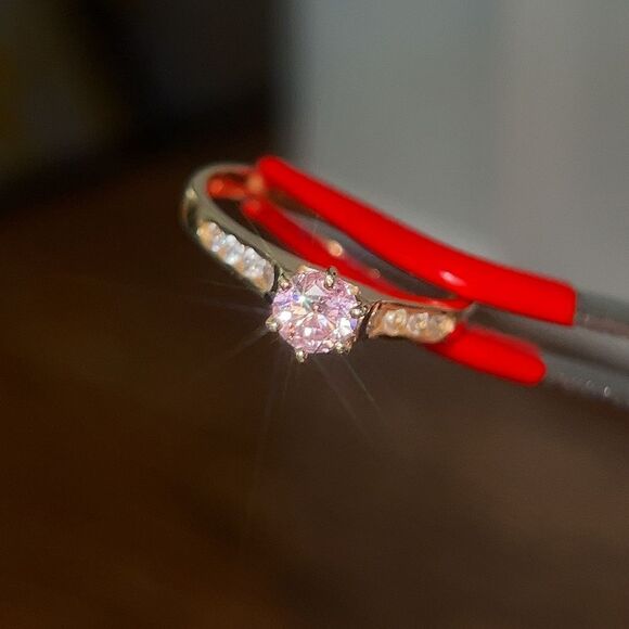 14K Gold Pink/White Cz Solitaire Ring - Picture 5 of 16